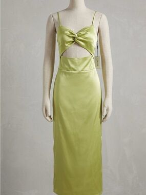 Cider Satin Lime Green Twist Front Cutout Midi Dress NWT XXL